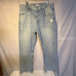 NUUDS Curvy Straight Leg Jeans Size 32 Raw Hem Light Wash